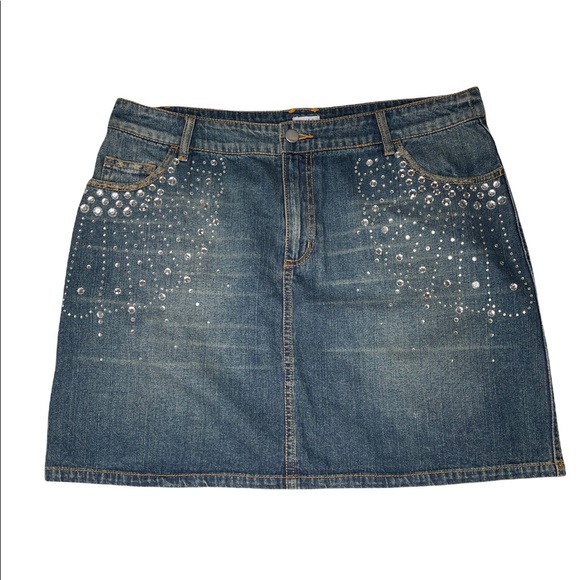 Cache Vintage 90’s Five Pocket with Crystal Embellishments Jean Mini Skirt 12